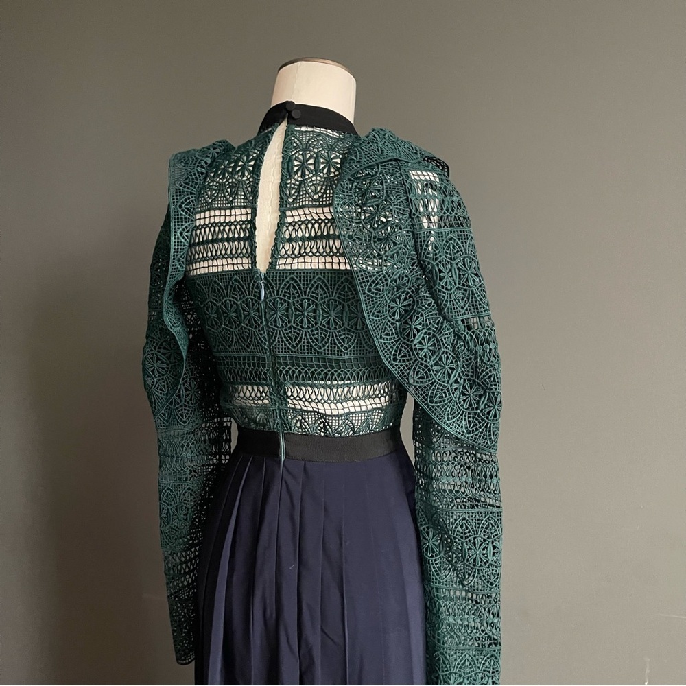 Self-Portrait Emerald Guipure Lace Maxi Dress Gown Sheer Victorian Cottagecore - Picture 6 of 8